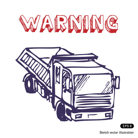   Truck is working. Hand drawn isolated on whiteのイラスト素材