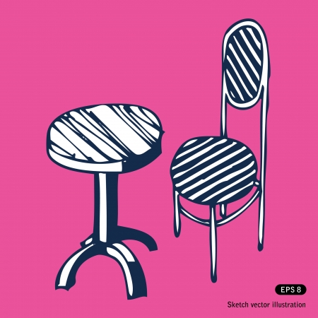   Vintage chair and table  Hand drawn のイラスト素材