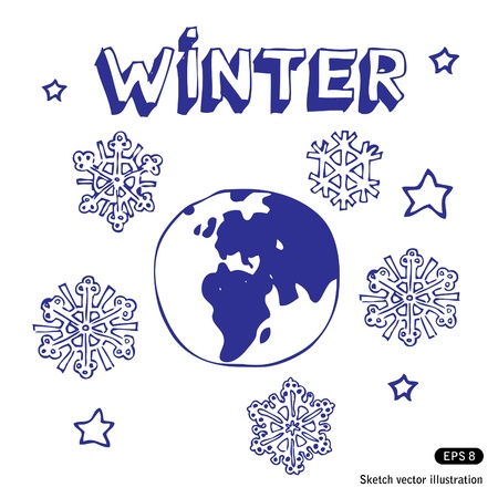   Winter Earth. Hand drawn isolated on whiteのイラスト素材