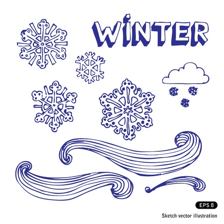   Winter elements set. Hand drawn isolated on whiteのイラスト素材
