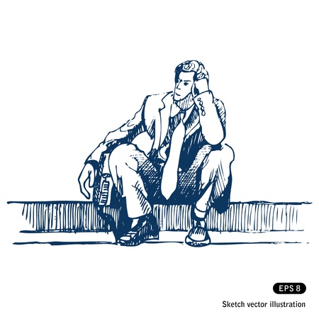   Businessman sitting on step  のイラスト素材