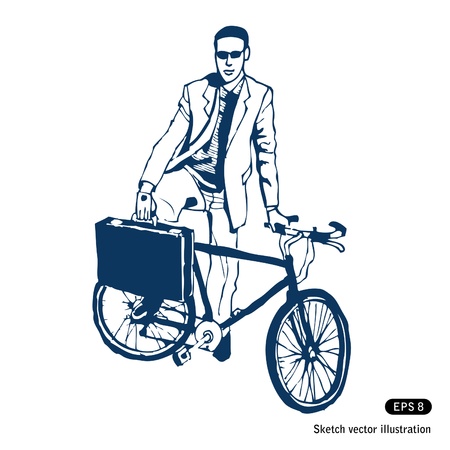   Businessman with his case and bike のイラスト素材