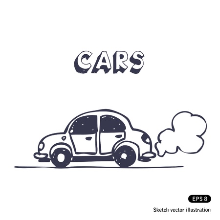   Cartoon car blowing exhaust fumes. のイラスト素材