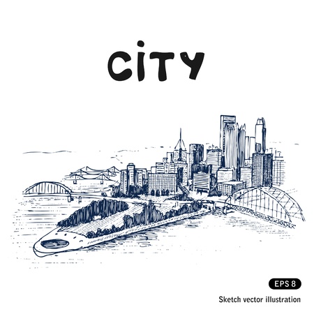   City landscape  Hand drawn vector isolated on whiteのイラスト素材