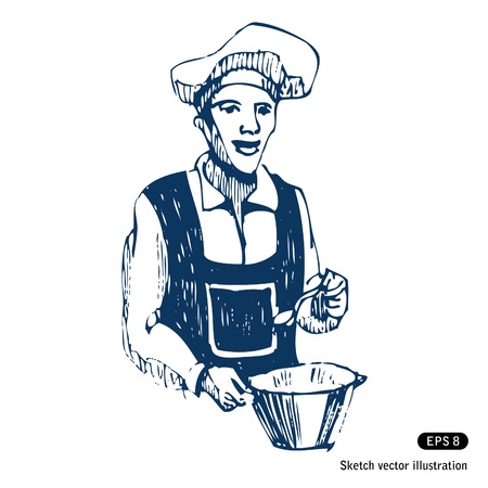   Cook  Hand drawn vector isolated on whiteのイラスト素材