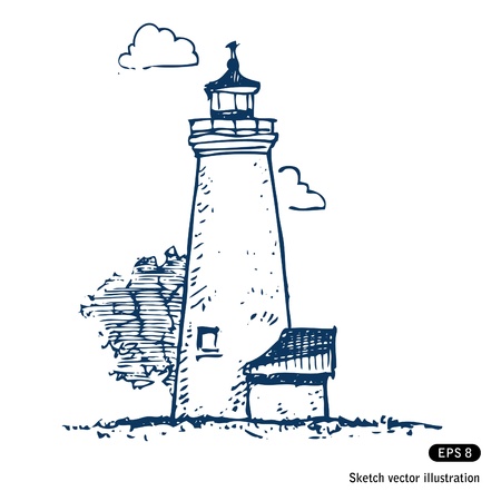   Lighthouse  Hand drawn isolated on whiteのイラスト素材