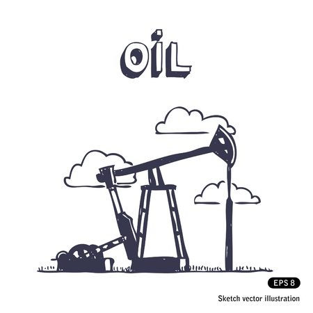   Working oil pump  Hand drawn vector isolated on whiteのイラスト素材