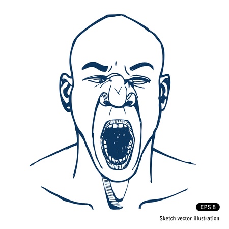   Shouting or yawning man. Open mouth.のイラスト素材