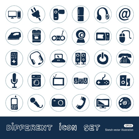 Household appliances and electronics web icons set  Hand drawn isolated on whiteのイラスト素材