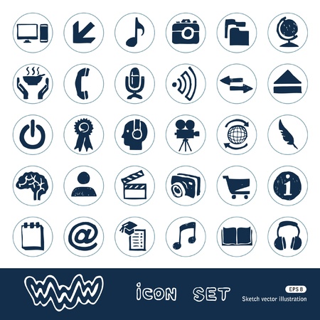 Internet and media icons set  Hand drawn isolated on whiteのイラスト素材