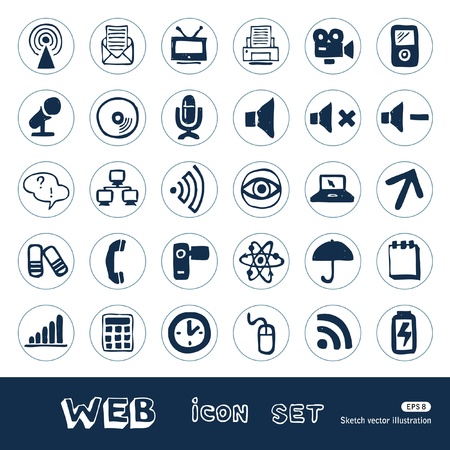 Internet, media and network web icons set  Hand drawn isolated on whiteのイラスト素材