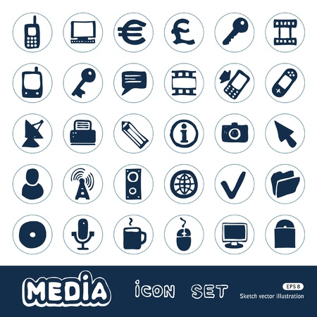 Media and business icons set  Hand drawn isolated on whiteのイラスト素材