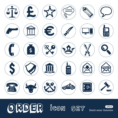 Order, law and heraldic web icons set  Hand drawn isolated on whiteのイラスト素材