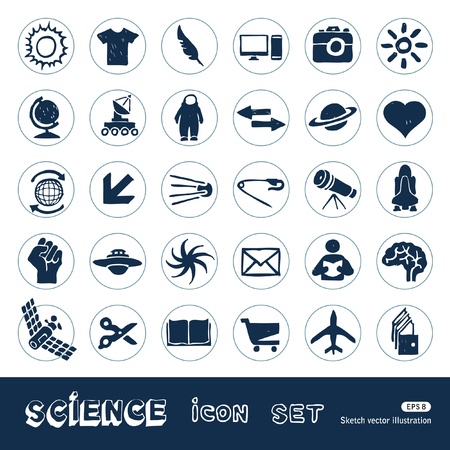 Science web icons set  Hand drawn isolated on whiteのイラスト素材