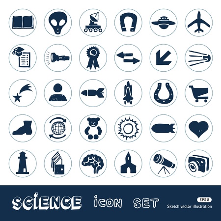 Science web icons set  Hand drawn isolated on whiteのイラスト素材