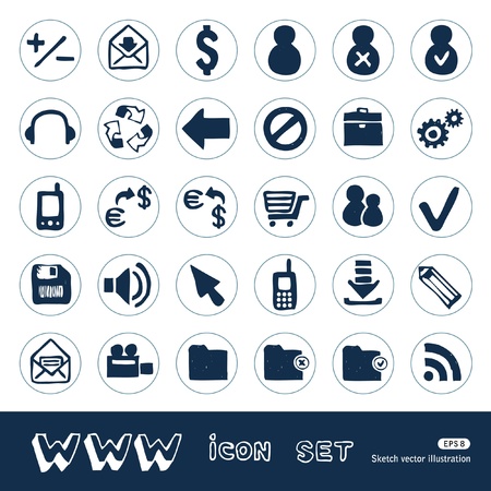 Web and finance icons set  Hand drawn isolated on whiteのイラスト素材