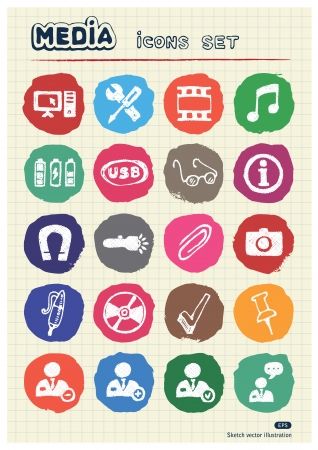   Media and business icons set drawn by chalk  Hand drawn elements pack isolated on paperのイラスト素材