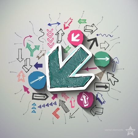 Arrows collage with icons background. Vector illustrationのイラスト素材
