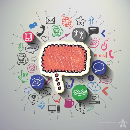 Network collage with icons background. Vector illustrationのイラスト素材