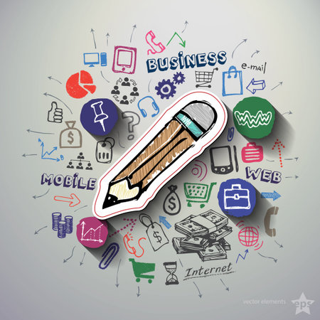 Management collage with icons background. Vector illustrationのイラスト素材