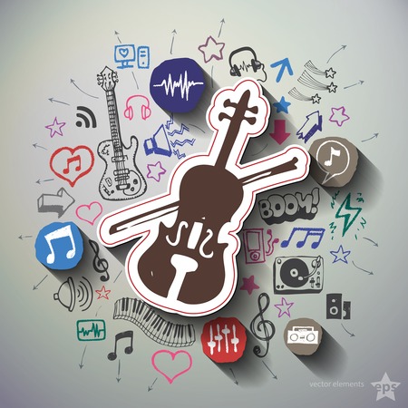 Entertainment and music collage with icons background. Vector illustrationのイラスト素材