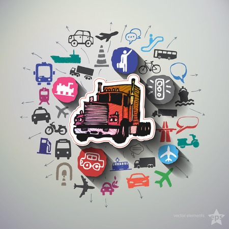 Transportation collage with icons background. Vector illustrationのイラスト素材