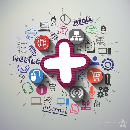 Mobile Internet collage with icons background. Vector illustrationのイラスト素材