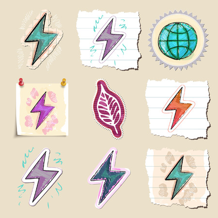 Ecology emblems set. Hand drawn and isolated. Stickersのイラスト素材