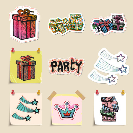 Hand drawn party and celebration emblems set. Isolated. Stickersのイラスト素材
