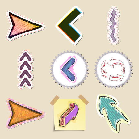 Arrows web icons set. Hand drawn and isolated. Stickersのイラスト素材