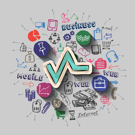 Graphic bar collage with icons background.のイラスト素材