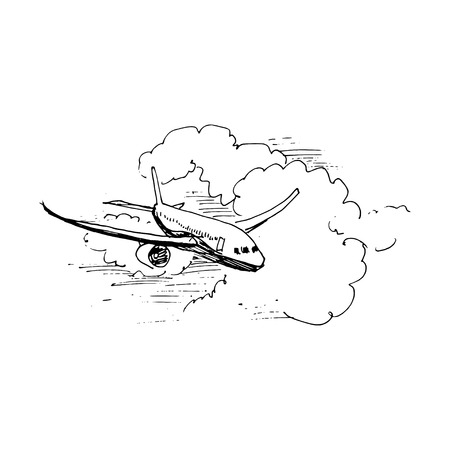 Flying airplane. Vector illustration isolated on white backgroundのイラスト素材
