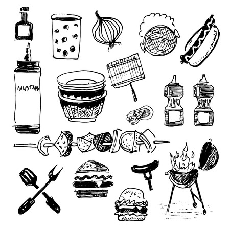 Barbecue icons set. Vector illustration isolated on white backgroundのイラスト素材