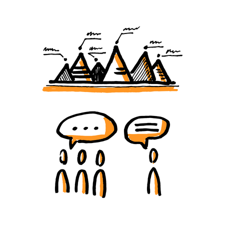 Stick figures business discussion. Infographics. Hand drawn vector illustration isolated on white.のイラスト素材