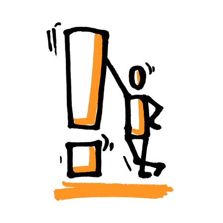 Stick man with exclamation mark. Hand drawn vector illustration isolated on white.のイラスト素材