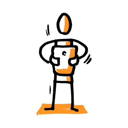 Stick man with tablet. Hand drawn vector illustration isolated on white.のイラスト素材