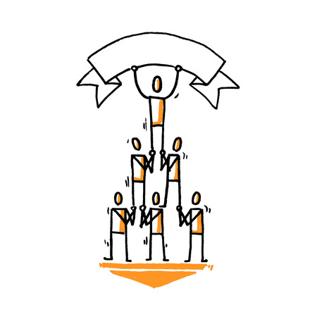 Stick people pyramid with banner. Hand drawn vector illustration isolated on white.のイラスト素材