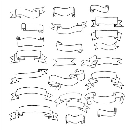 Ribbon banners set. Hand drawn vector illustration isolated on white.のイラスト素材