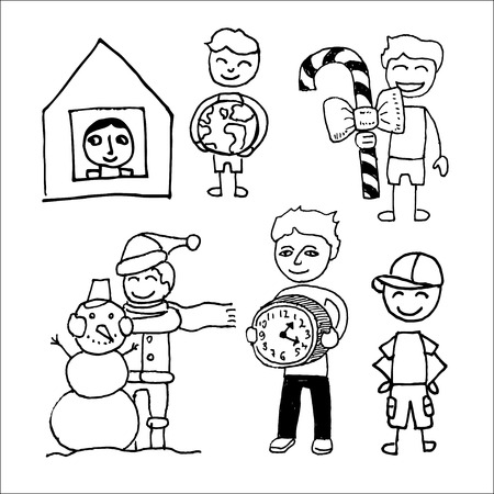 Set of diverse guys. Hand drawn vector illustration isolated on white.のイラスト素材