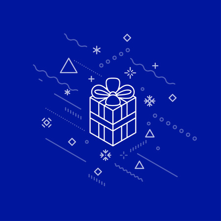 Flat style vector illustration. Abstract gift box in winter space. Holidays collection.のイラスト素材