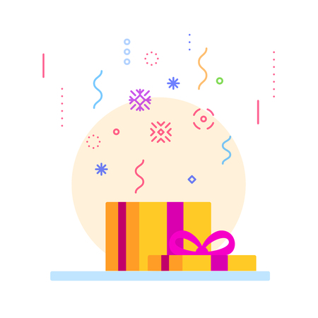 Flat style vector illustration. Abstract open gift box. Holidays collection.のイラスト素材