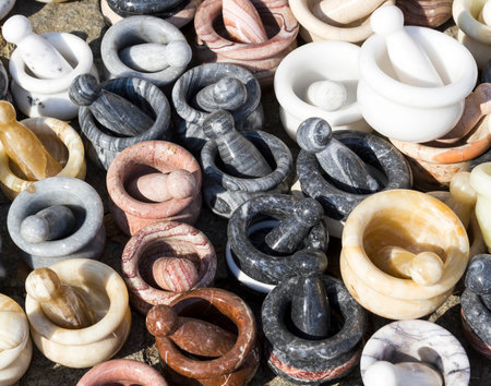 Marble mortar  crushing garlicの写真素材