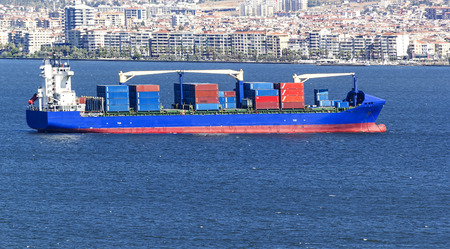 Izmir container cargo ship in the Gulfのeditorial素材