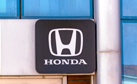 Honda dealership sign. Honda is a Japanese public multinational corporation known as a manufacturer...