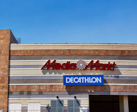 the logo of the chain stores selling household appliances and electronics MEDIAMARKT at the shopping centerのeditorial素材