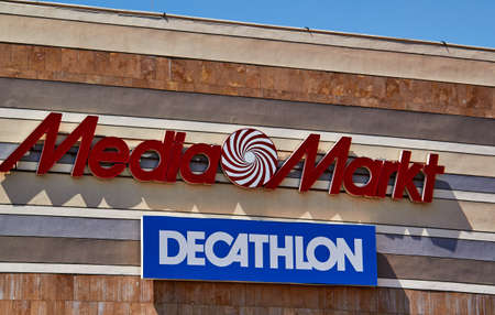 the logo of the chain stores selling household appliances and electronics MEDIAMARKT at the shopping centerのeditorial素材