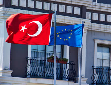 Turkey and the European Union Flag - Waving Flagのeditorial素材