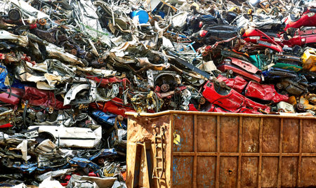 Scrap car and metal waste recycling site near Nuremberg harbor