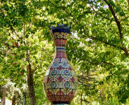 Turkish artistic wall tile at the Fatih Mosque on September 2, 2013 in Izmir. Very impressive ancient Handmade Turkish Tiles.のeditorial素材