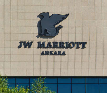 Sign for the JW Marriott in downtown Ankara, a luxury hotelのeditorial素材